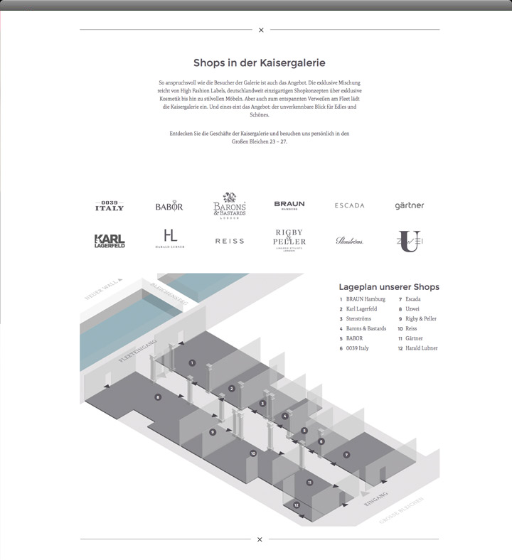 Kaisergalerie – Website Shops Übersicht