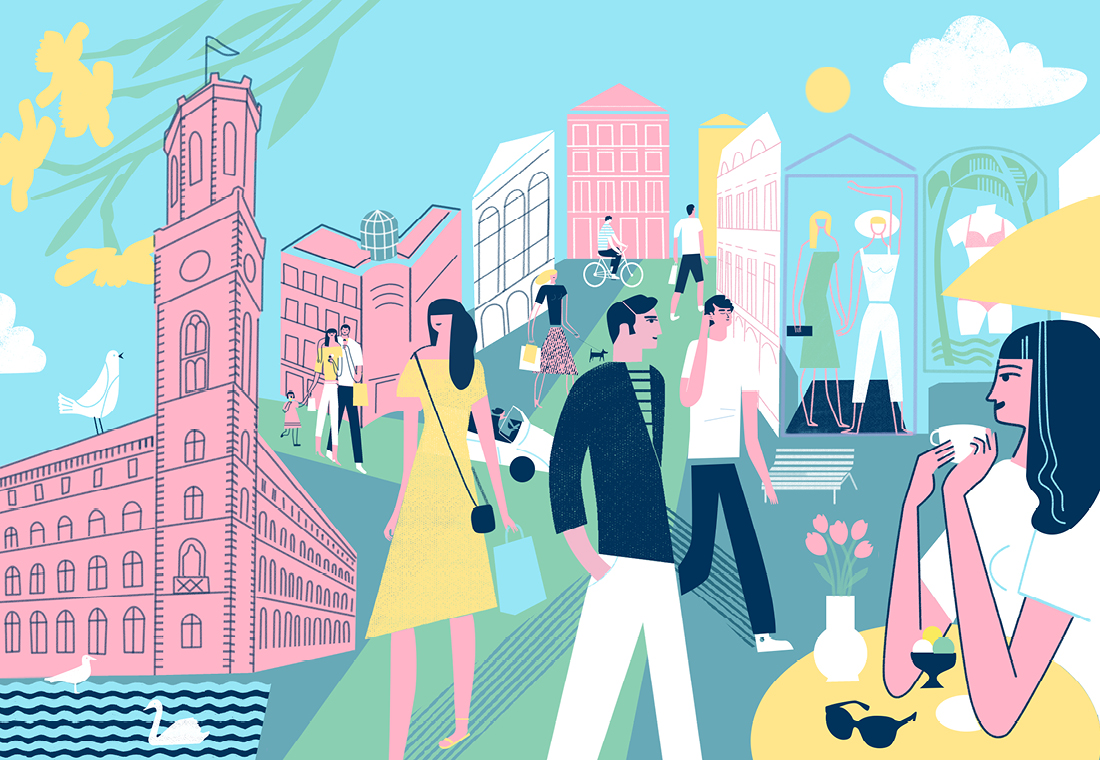 Passagenviertel Illustration Frühling