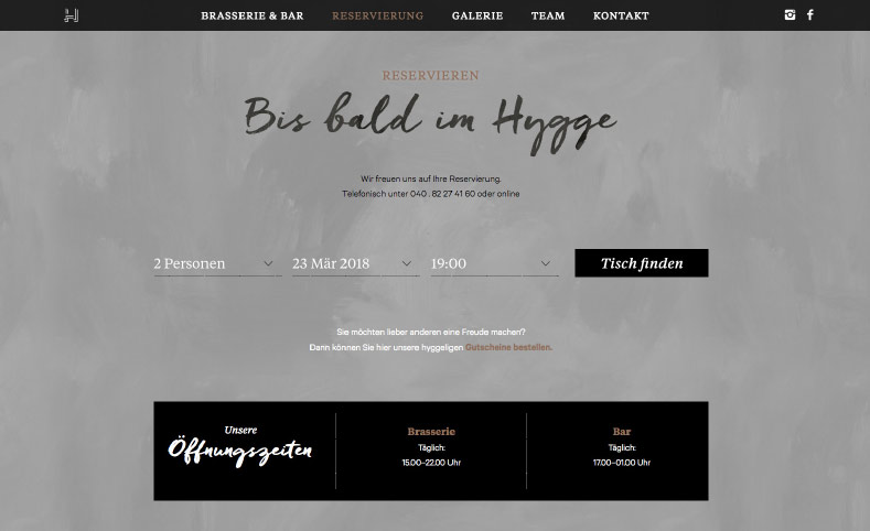 Hygge Website reservieren
